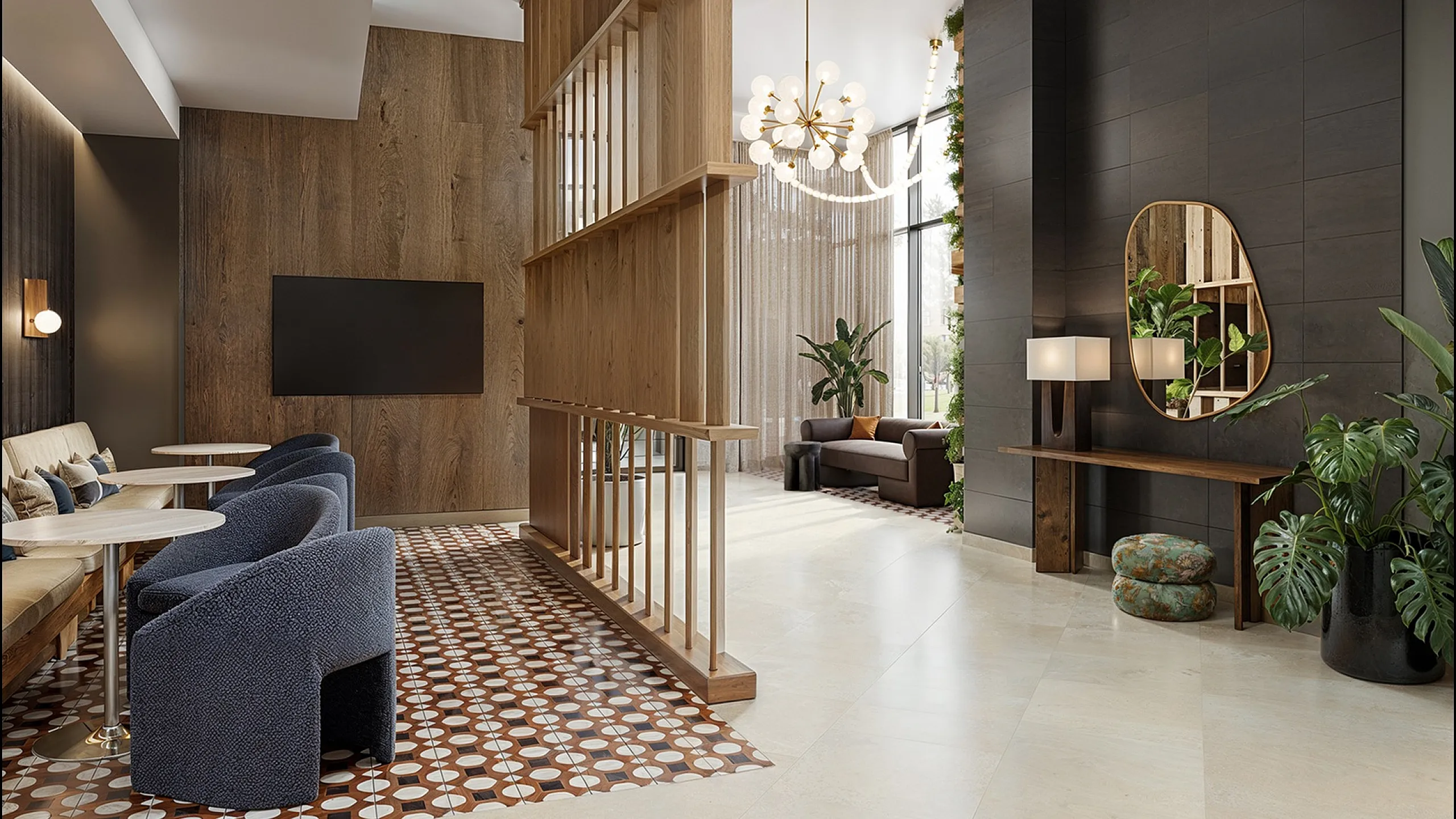 Modern lobby with stylish decor.