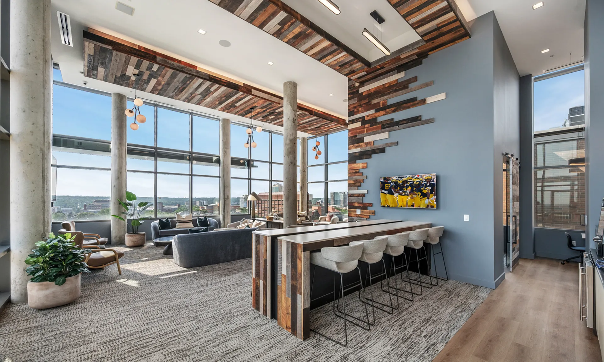 Modern lounge with wooden accents