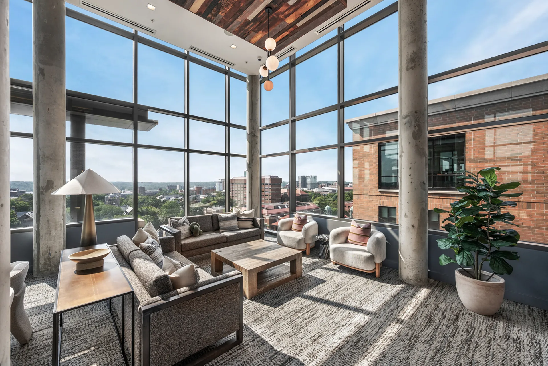 Modern lounge with large windows