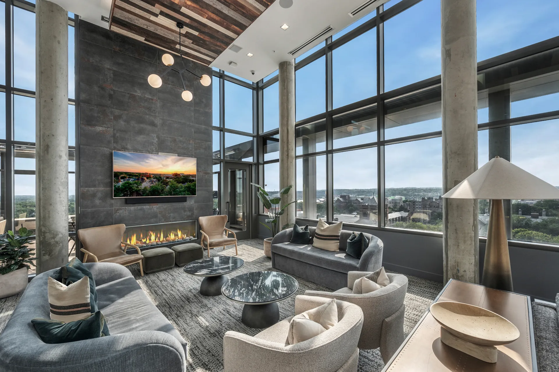 Modern living room with large windows