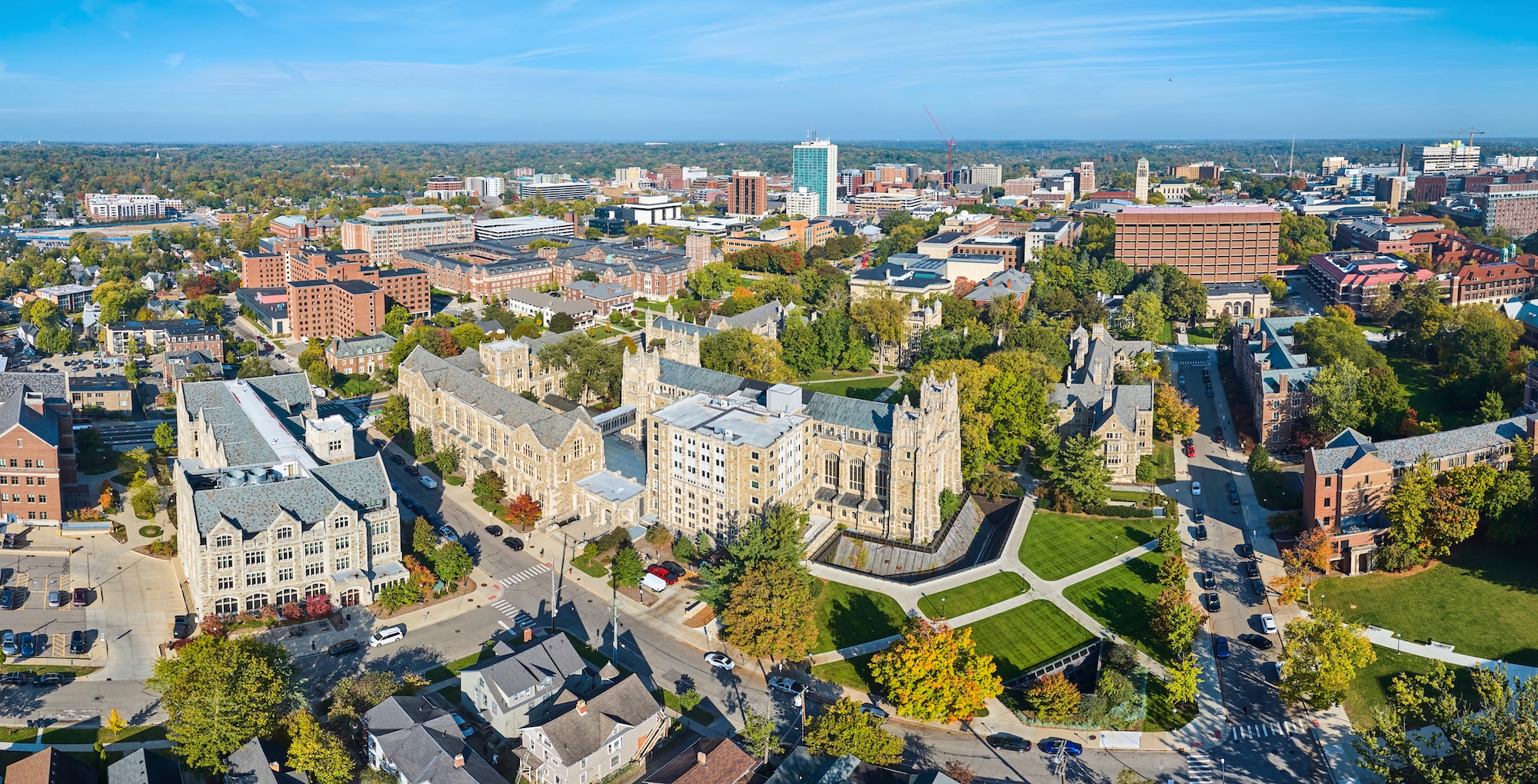 Aerial Panorama Autumn View of University of Michigan Campus